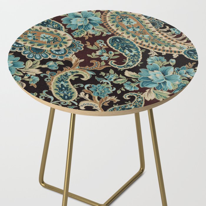 Brown Turquoise Paisley Floral Side Table Gallery Image 2
