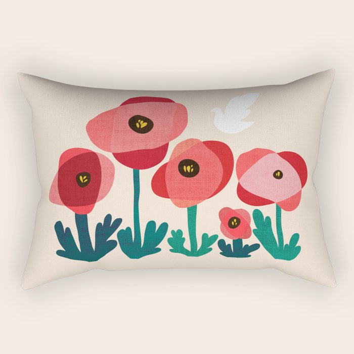 Poppy flowers and bird Rectangular Pillow Gallery Image 2