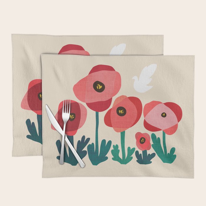 Poppy flowers and bird Placemat Gallery Image 1