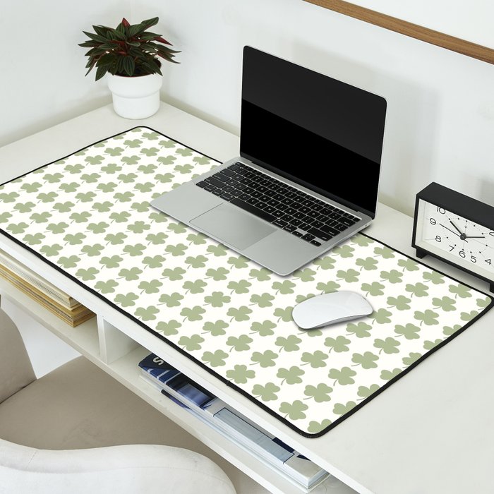 Clovers XXV Natural Green Botanical Pattern Desk Mat Gallery Image 2