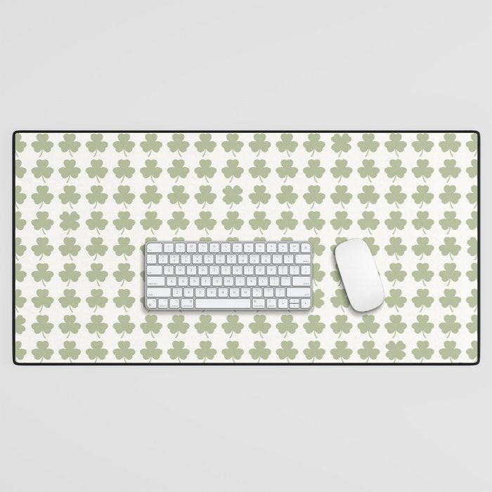 Clovers XXV Natural Green Botanical Pattern Desk Mat Gallery Image 1