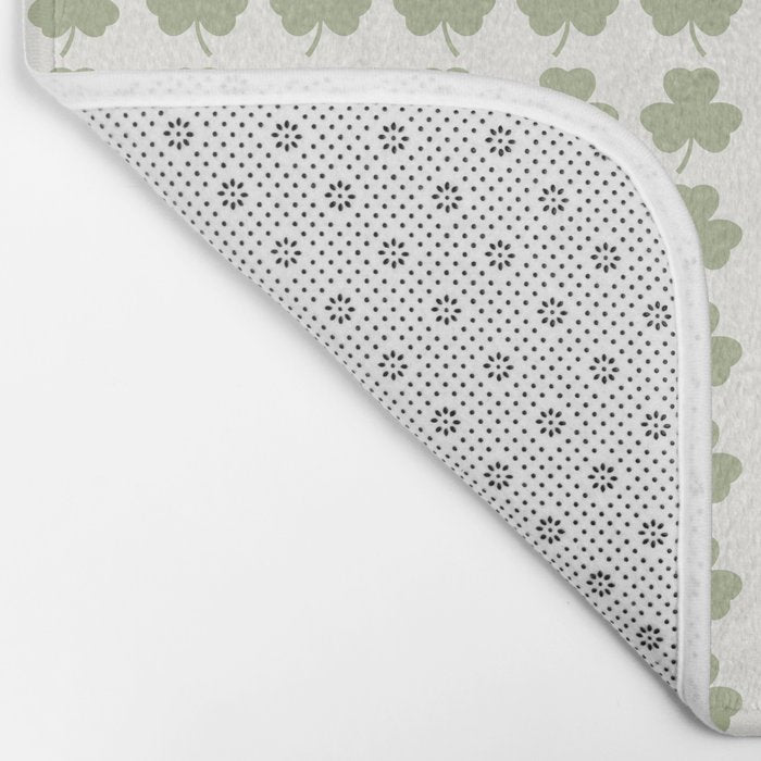 Clovers XXV Natural Green Botanical Pattern Bath Mat Gallery Image 2