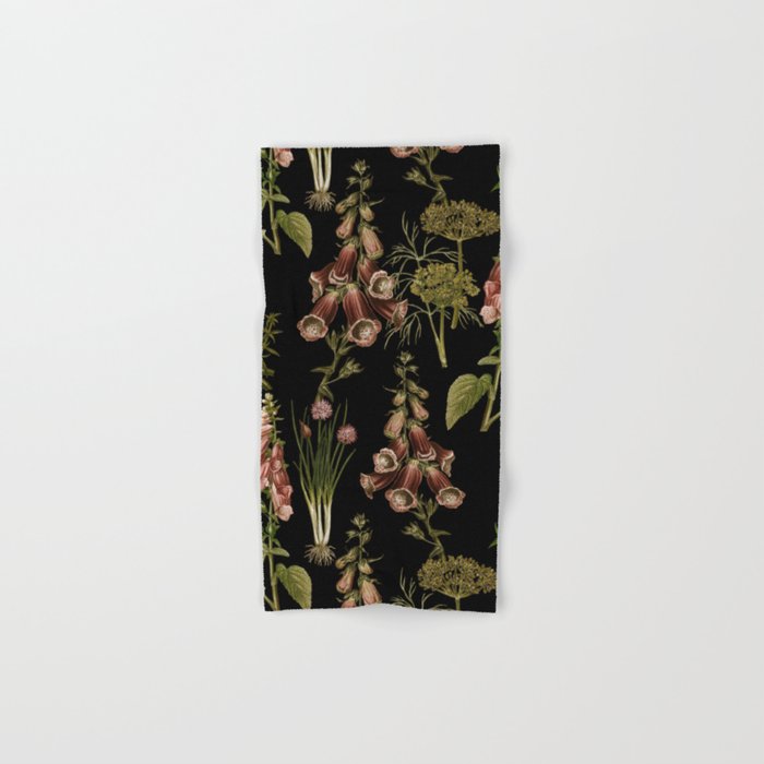 Vintage Botanical Springflowers And Herbs Midnight Garden Bath Towel Gallery Image 1