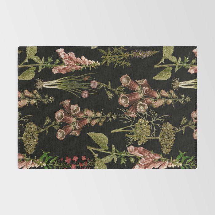 Vintage Botanical Springflowers And Herbs Midnight Garden Rug Gallery Image 2