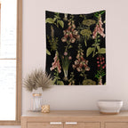 Vintage Botanical Springflowers And Herbs Midnight Garden Wall Tapestry Gallery Image 2