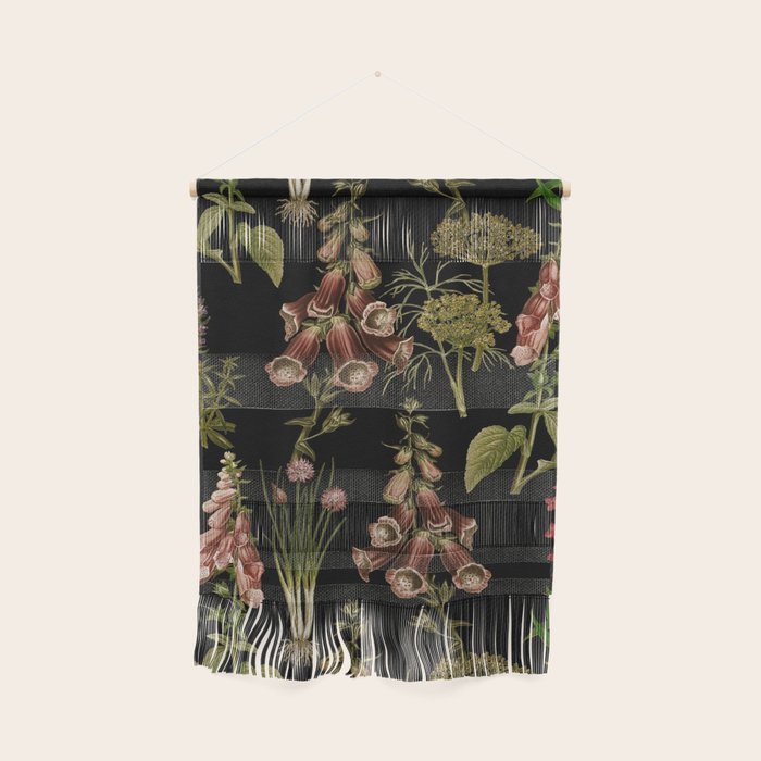 Vintage Botanical Springflowers And Herbs Midnight Garden Wall Hanging Gallery Image 1