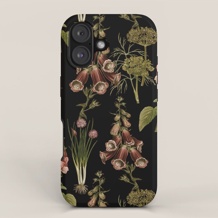 Vintage Botanical Springflowers And Herbs Midnight Garden iPhone Case Gallery Image 1