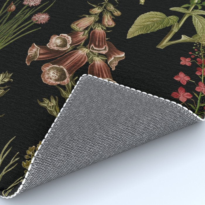 Vintage Botanical Springflowers And Herbs Midnight Garden Rug Gallery Image 4