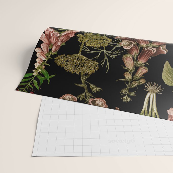 Vintage Botanical Springflowers And Herbs Midnight Garden Wrapping Paper Gallery Image 2