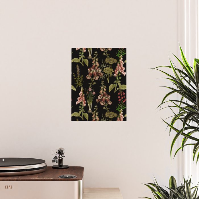 Vintage Botanical Springflowers And Herbs Midnight Garden Poster Gallery Image 2