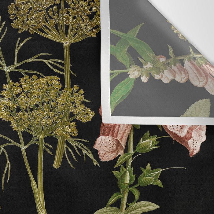 Vintage Botanical Springflowers And Herbs Midnight Garden Wall Tapestry Gallery Image 3