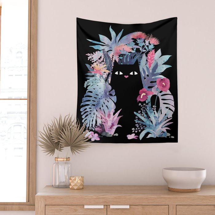 Popoki (Pastel Black Velvet) Wall Tapestry Gallery Image 2