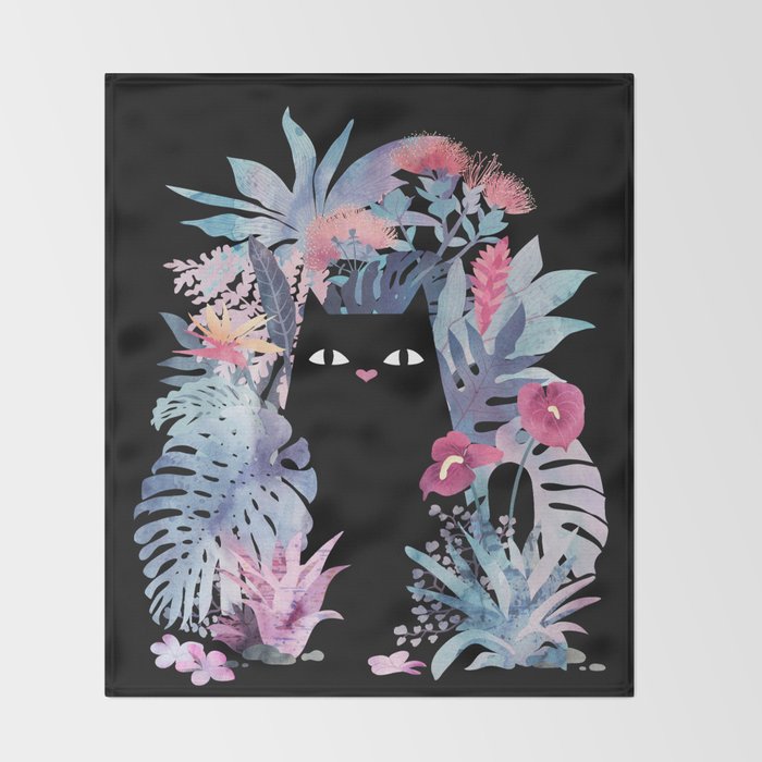 Popoki (Pastel Black Velvet) Throw Blanket Gallery Image 2