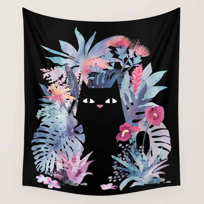 Popoki (Pastel Black Velvet) Wall Tapestry Gallery Image 4