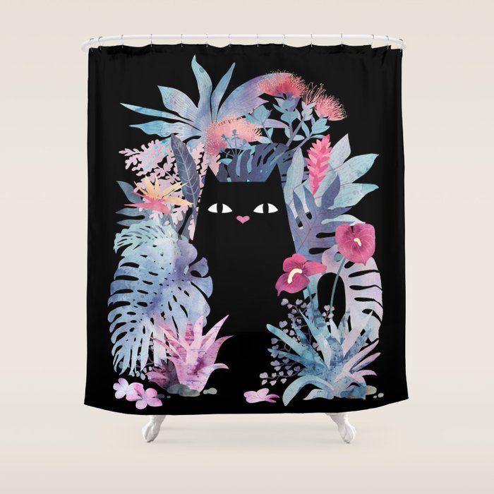 Popoki (Pastel Black Velvet) Shower Curtain Gallery Image 1