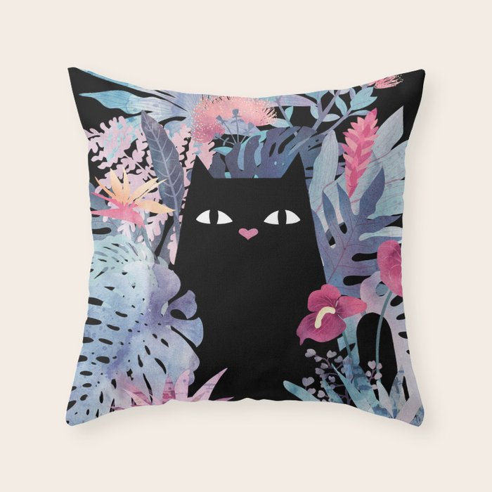 Popoki (Pastel Black Velvet) Throw Pillow Gallery Image 6