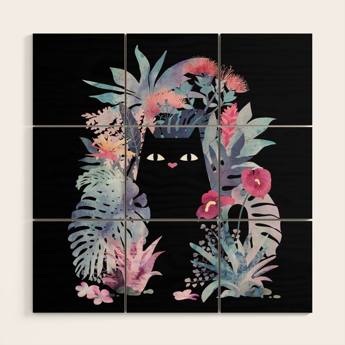 Popoki (Pastel Black Velvet) Wood Wall Art