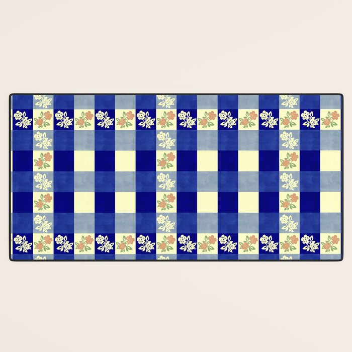 Vintage Blue Gingham with Flowers Desk Mat Gallery Image 3