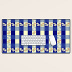 Vintage Blue Gingham with Flowers Desk Mat Gallery Image 1
