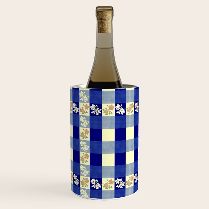 Vintage Blue Gingham with Flowers Wine Chiller Gallery Image 2