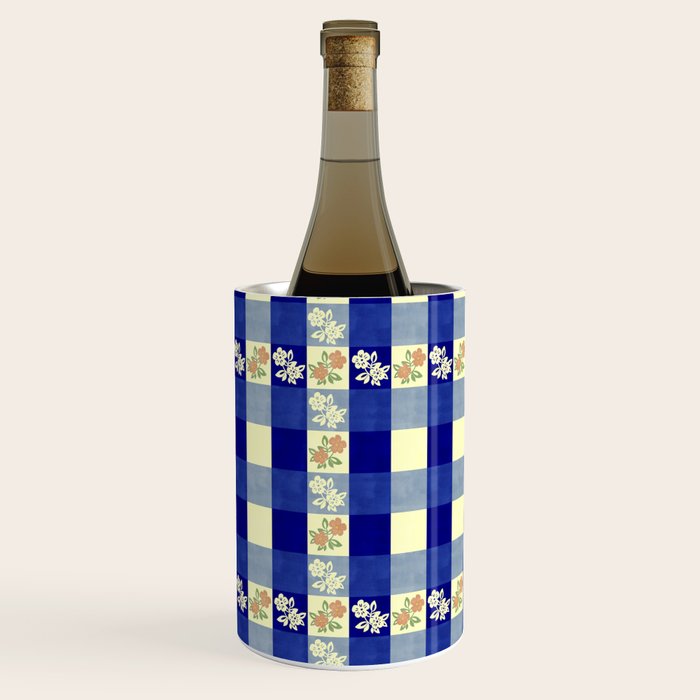 Vintage Blue Gingham with Flowers Wine Chiller Gallery Image 1