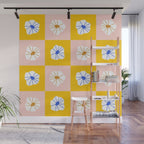 White Checkered Flowers Wall Mural Gallery Image 1