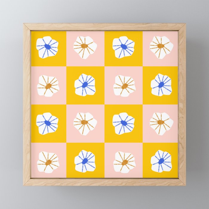 White Checkered Flowers Mini Art Print Gallery Image 1