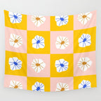 White Checkered Flowers Wall Tapestry Gallery Image 4