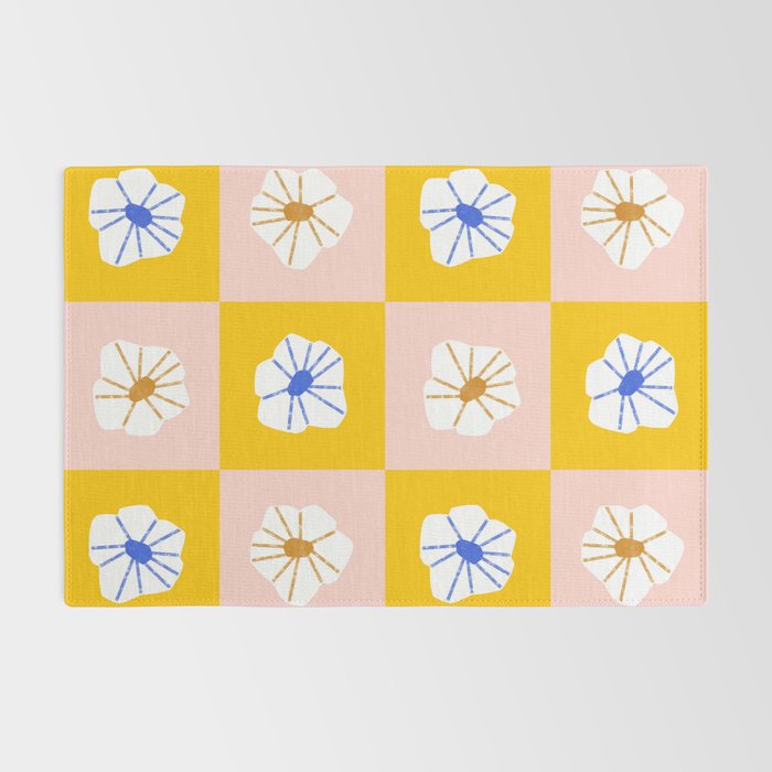 White Checkered Flowers Rug Gallery Image 2