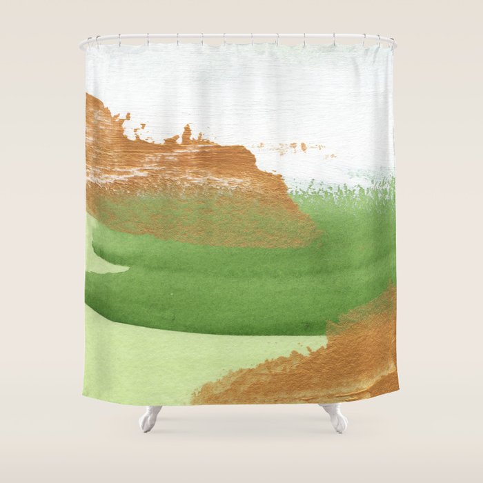 Mixed Media Green Gold White 2 Shower Curtain Gallery Image 1