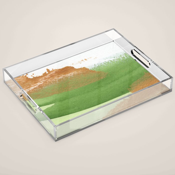 Mixed Media Green Gold White 2 Acrylic Tray Gallery Image 1