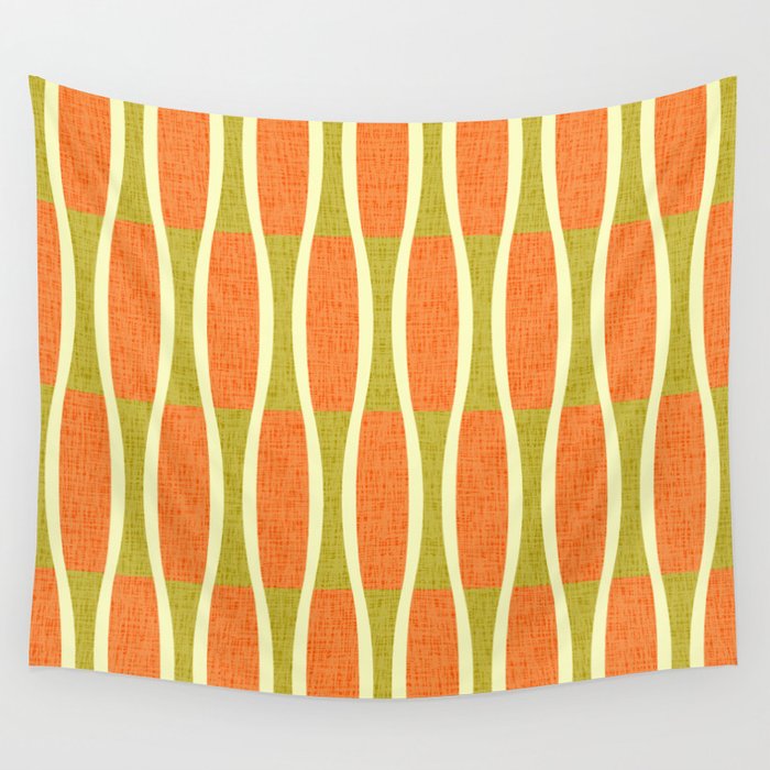 Retro Tiki Pin Stripes 336 Orange Gold and Beige Wall Tapestry Gallery Image 1