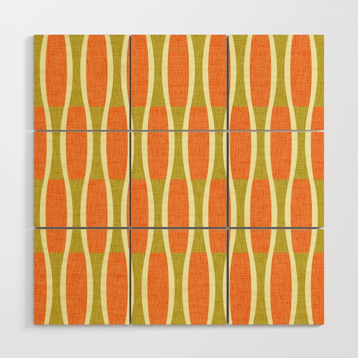 Retro Tiki Pin Stripes 336 Orange Gold and Beige Wood Wall Art Gallery Image 1