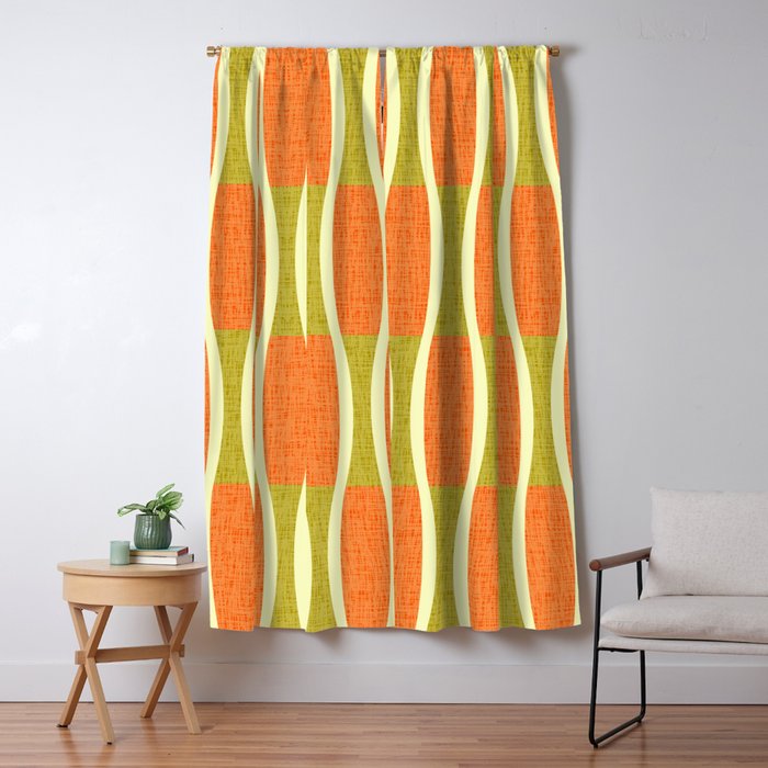 Retro Tiki Pin Stripes 336 Orange Gold and Beige Window Curtain Gallery Image 5