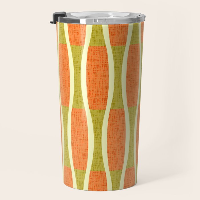 Retro Tiki Pin Stripes 336 Orange Gold and Beige Travel Mug Gallery Image 3