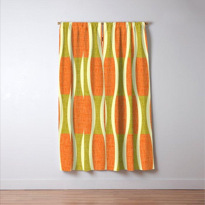 Retro Tiki Pin Stripes 336 Orange Gold and Beige Window Curtain Gallery Image 3