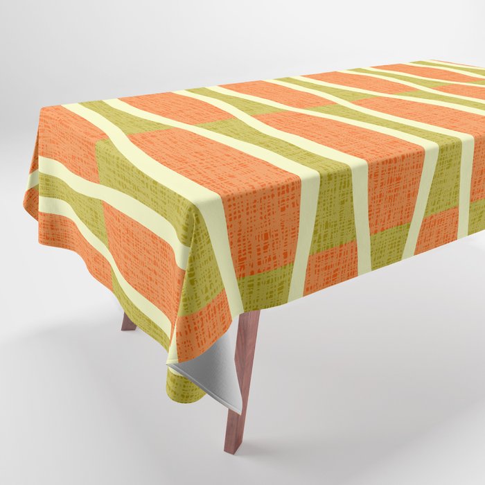 Retro Tiki Pin Stripes 336 Orange Gold and Beige Tablecloth Gallery Image 1