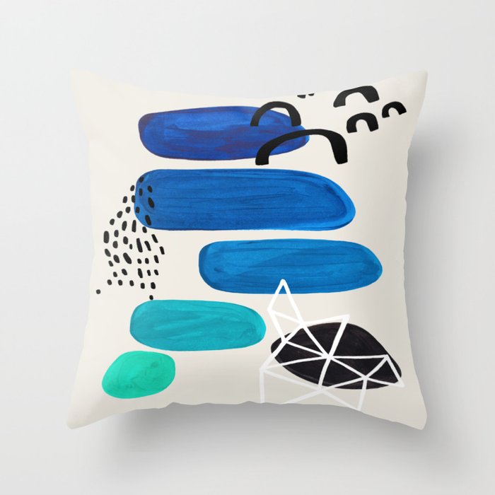 Fun Abstract Minimalist Mid Century Modern Colorful Shapes Marine Green Blue Ombre Watercolor Bubble Throw Pillow Gallery Image 1