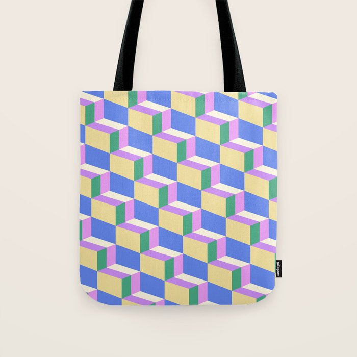 Cuboid Geometric Abstract Shapes Pattern XXXVII Tote Bag Gallery Image 1