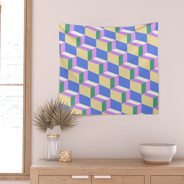 Cuboid Geometric Abstract Shapes Pattern XXXVII Wall Tapestry Gallery Image 2