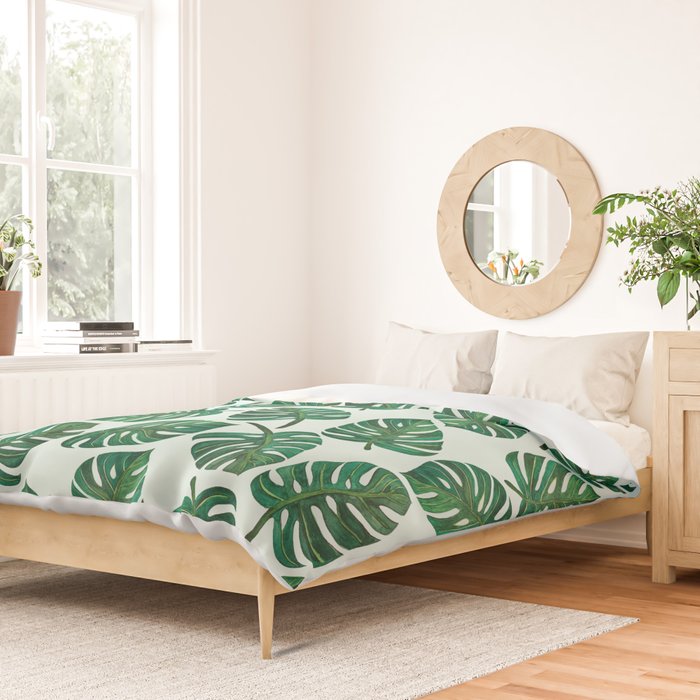 Monstera Watercolor Pattern Duvet Cover Gallery Image 2