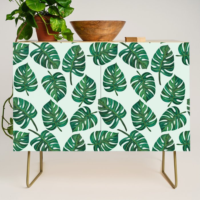 Monstera Watercolor Pattern Credenza Gallery Image 1