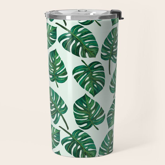 Monstera Watercolor Pattern Travel Mug Gallery Image 2