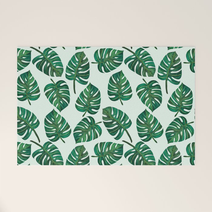 Monstera Watercolor Pattern Welcome Mat Gallery Image 1