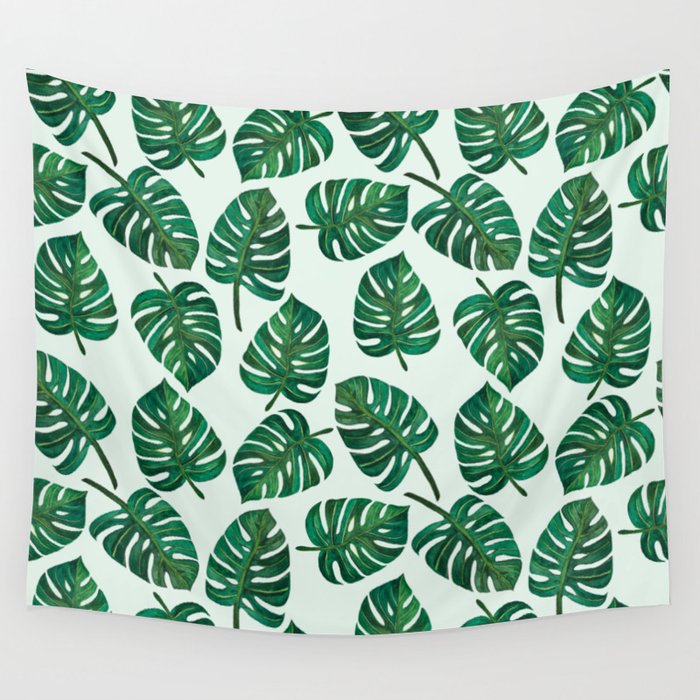 Monstera Watercolor Pattern Wall Tapestry Gallery Image 4