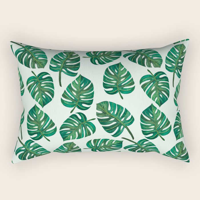 Monstera Watercolor Pattern Rectangular Pillow Gallery Image 2