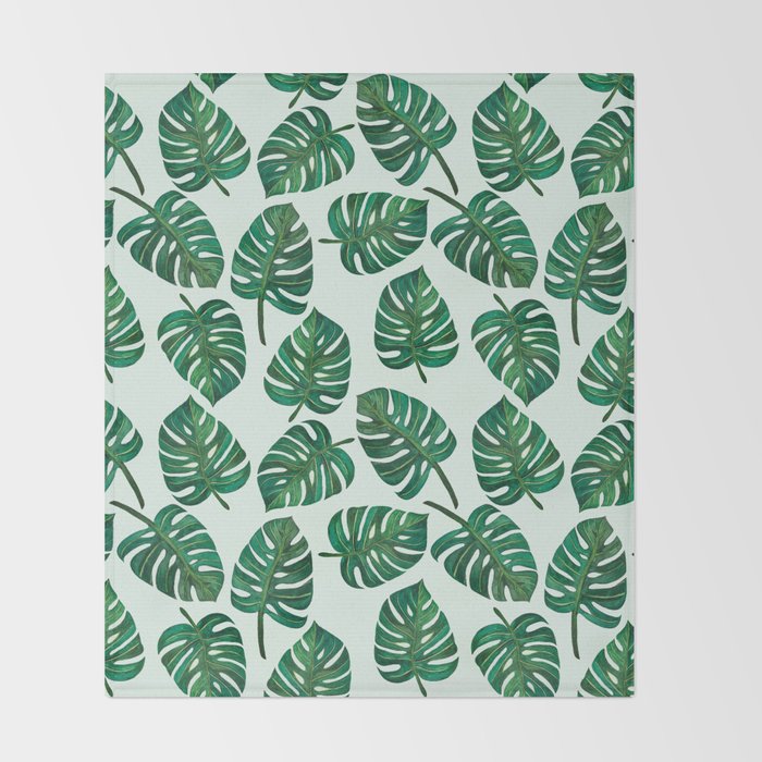 Monstera Watercolor Pattern Throw Blanket Gallery Image 2
