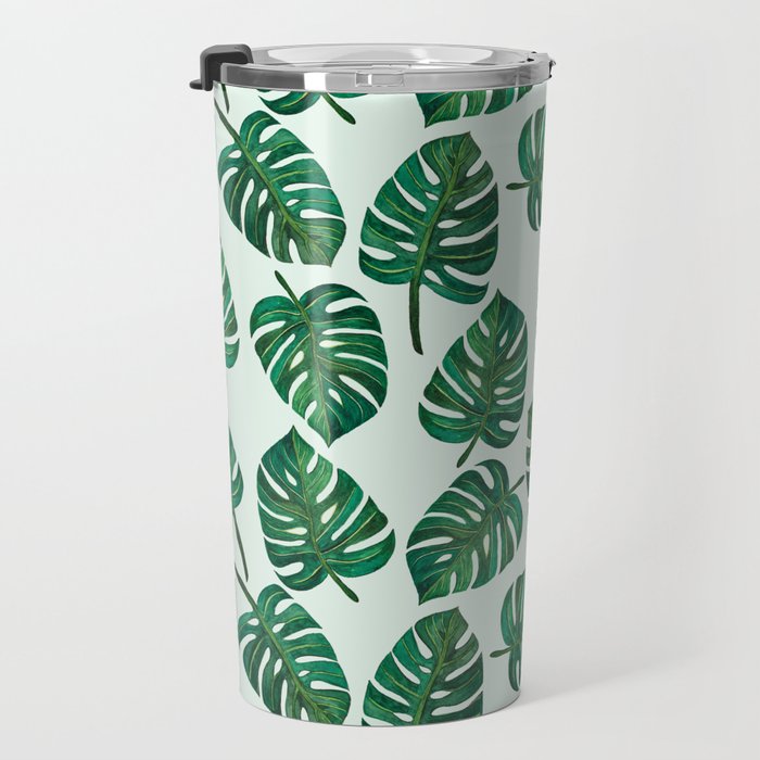 Monstera Watercolor Pattern Travel Mug Gallery Image 3