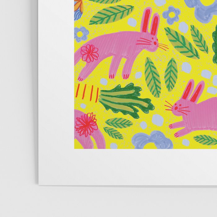 Cute Colorful Rabbits & Decorative Eggs in Yellow & Pink Poster Gallery Image 3