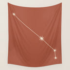 Aries Zodiac Star Constellation Line Art Terracotta Red Wall Tapestry Gallery Image 4